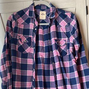 Hollister, Plaid Flannel, Button Down, Pink and Blue, S